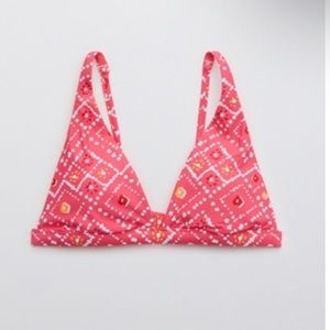Aerie Printed Plunge Bikini Top Fuchsia Pink